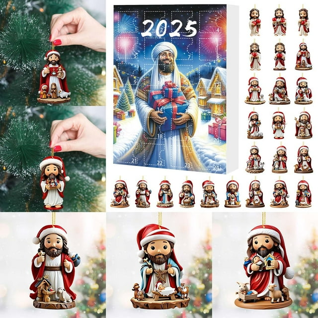 2D Acrylic Christmas Countdown Calendar Ornament Set Double Printed Tree Decorations Kids Favorite Festive Toy Holiday Activity Kit
