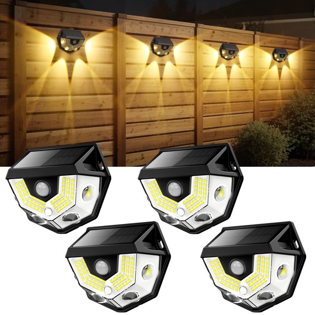 Paquete de 4 luces solares con sensor de movimiento, 270°, IP65, resistentes al agua