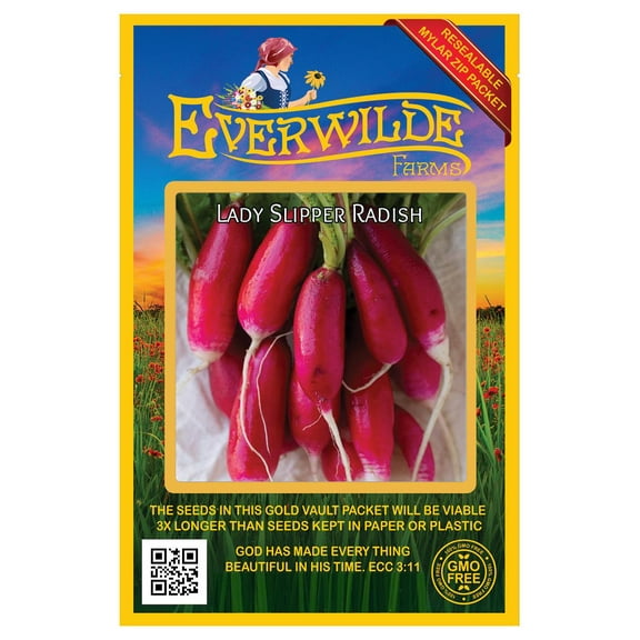 Everwilde Farms - 300 Lady Slipper Radish Seeds - Gold Vault Jumbo Bulk Seed Packet
