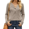 thumbnail image 4 of Annhoo Womens Long Sleeve Shirts Fall Knit Button V Neck Tops Casual Comfy Sweater Tees Going out Blouses, 4 of 6