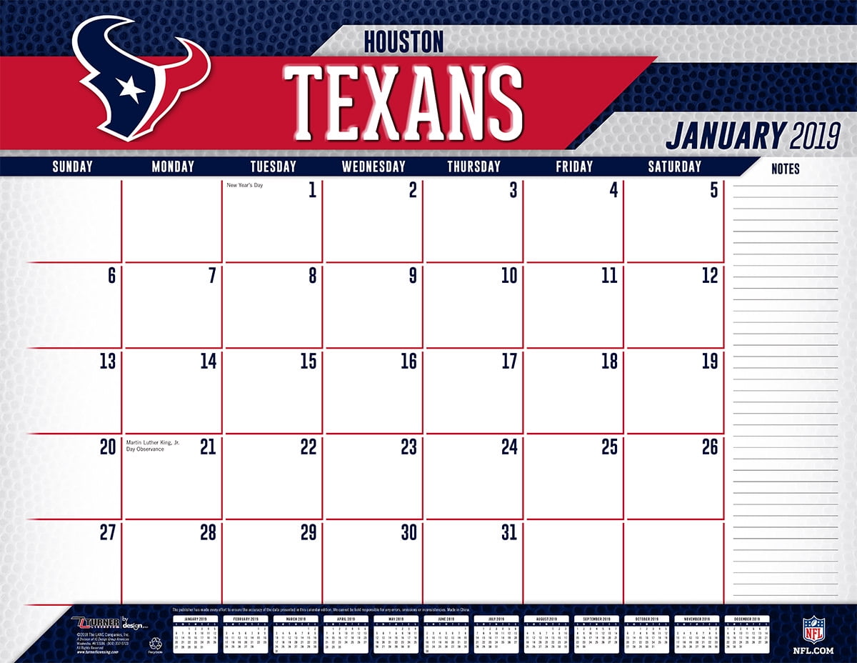 2019 22x17 Desk Calendar Houston Texans Walmart Com Walmart Com