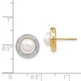 thumbnail image 3 of 14k & Rhodium 5-6mm Button Freshwater Cultured Pearl .05ct Diamond Post Earrings in 14k Yellow Gold w/ Rhodium Plating, 3 of 3