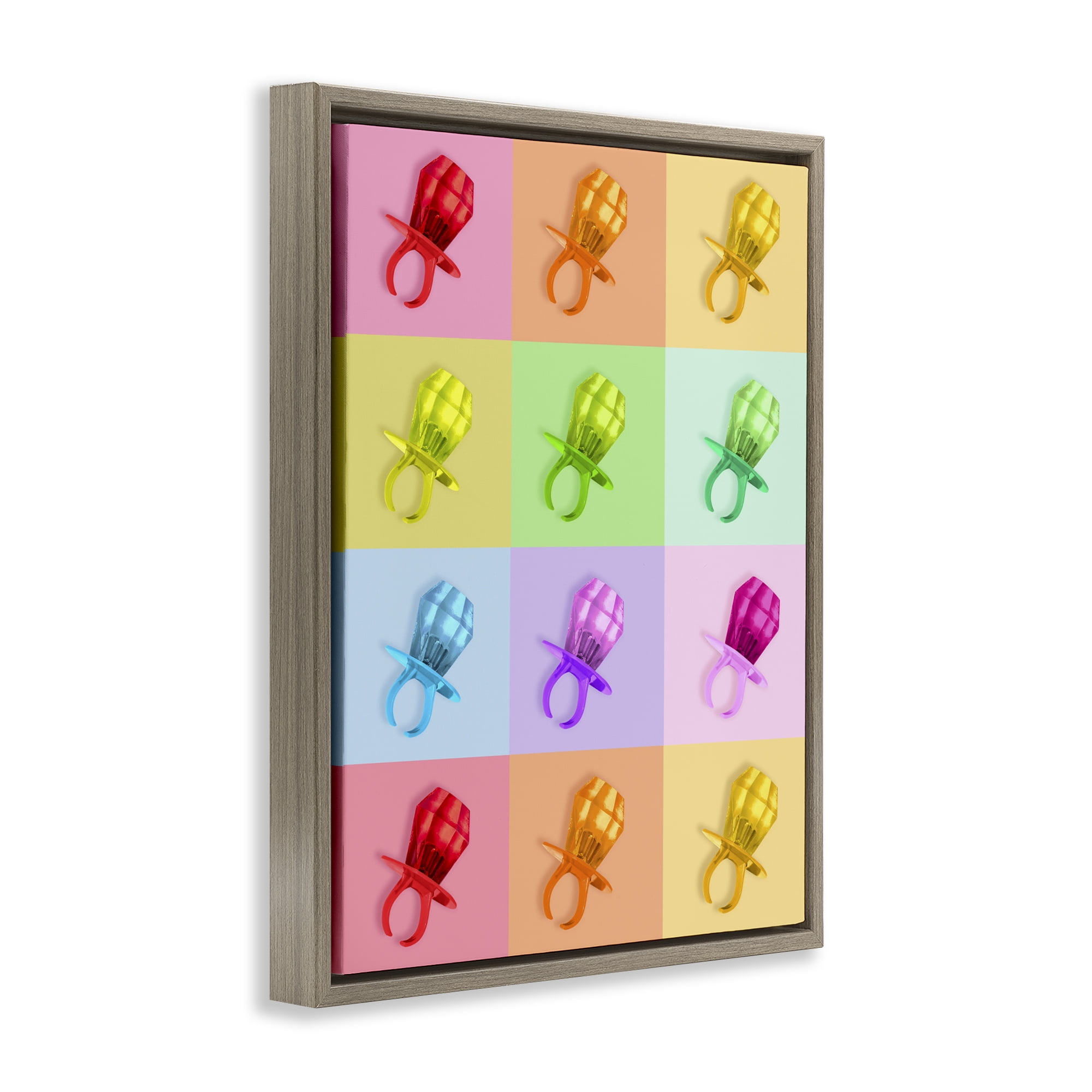 Stupell Industries Candy Gem Pop Grid Brown Framed Floater Canvas Wall Art, design by LISH Creative