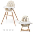 thumbnail image 1 of Costway Baby High Chair Wooden Feeding Chair with 4-Gear Tray & Removable Cushion Beige, 1 of 9