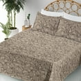 thumbnail image 3 of Ambesonne Floral Pattern Fitted & Flat Sheet with Shams 4 Pcs Set, Line Flowers Boho, Full, Cocoa Dark Taupe and White, 3 of 5