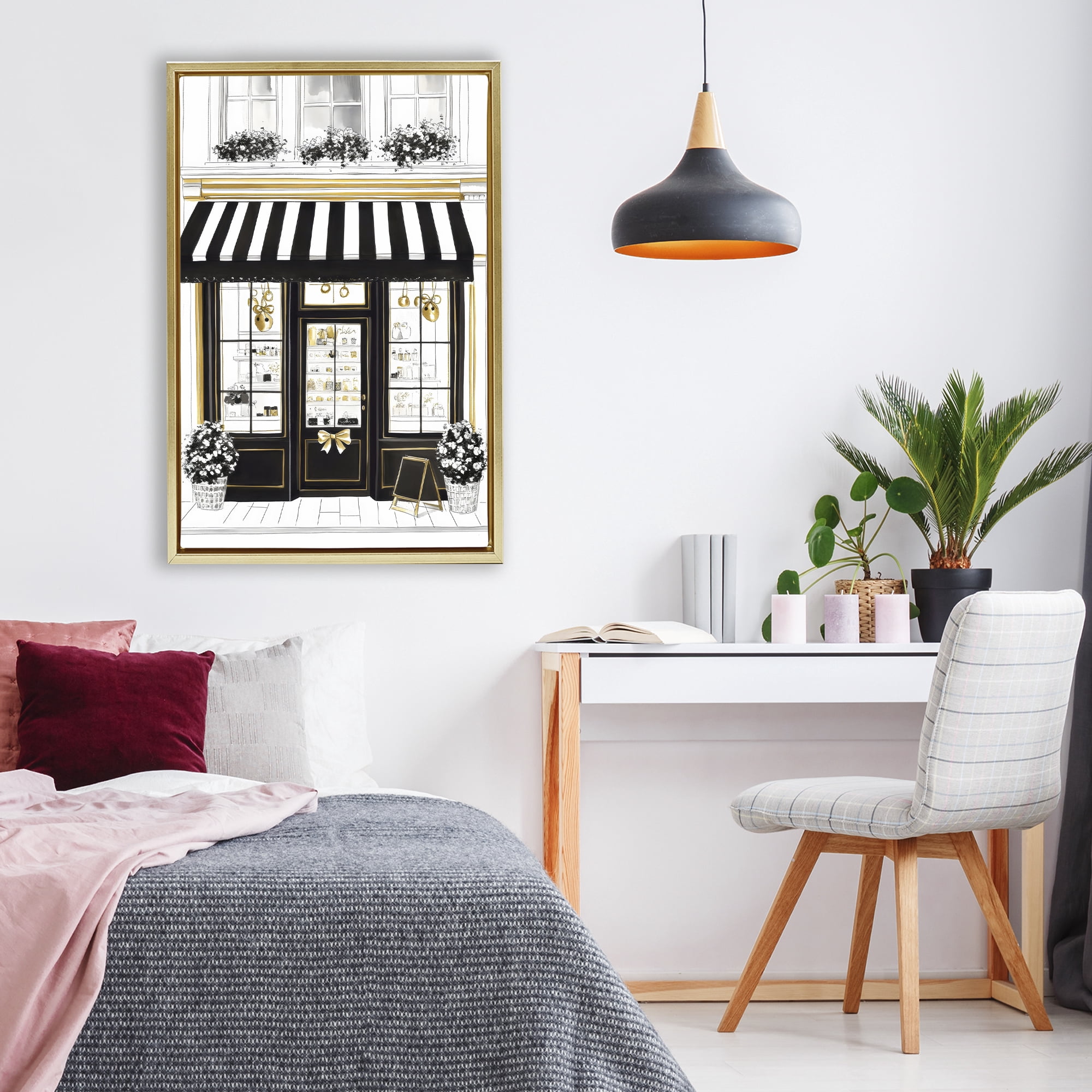 Stupell Industries Paris Storefront Window Display Gold Framed Floater Canvas Wall Art, design by Petal Prints Design