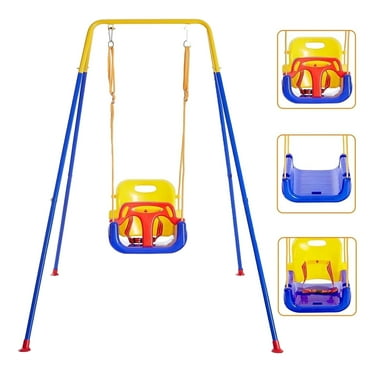 Dolemoduo 3-in-1 Toddler Swing sets Indoor/Outdoor Baby Swing with Foldable Metal Stand, Kids Swing Set for Backyard, Baby Swing Outdoor for Aged 6 Months to 10 Years Old