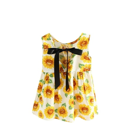 

DNDKILG Baby Toddler Girls Summer Dress Sleeveless Dresses Floral Sundress Orange 1T-6T 100