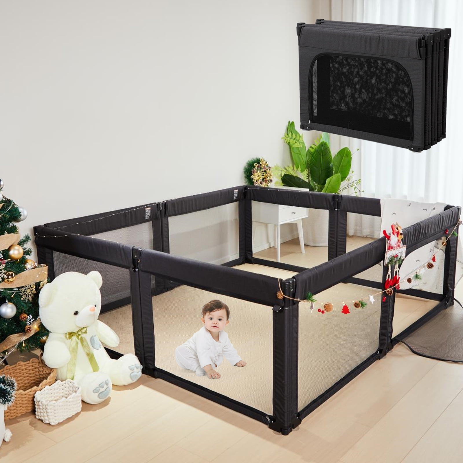Doradotey Baby Playpen Foldable and Adjustable, Large Play Yard for Toddlers, 71x79in Black