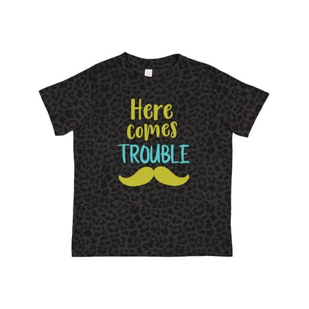 

Inktastic Here Comes Trouble Mustache Moustache Gift Toddler Boy or Toddler Girl T-Shirt