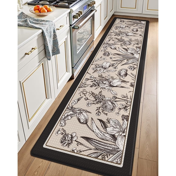 LUMI Anti Fatigue Kitchen Cushioned Mat for Floor, Padded Waterproof Runner for Standing, Stain Resistant Comfort Rugs for Home, Sink, Laundry, 24x87