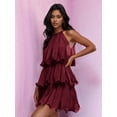 thumbnail image 4 of Womens Sleeveless Chiffon Dress with Ruffle Hem Elegant Evening Gown Party Maxi Dress Wine Red S, 4 of 7