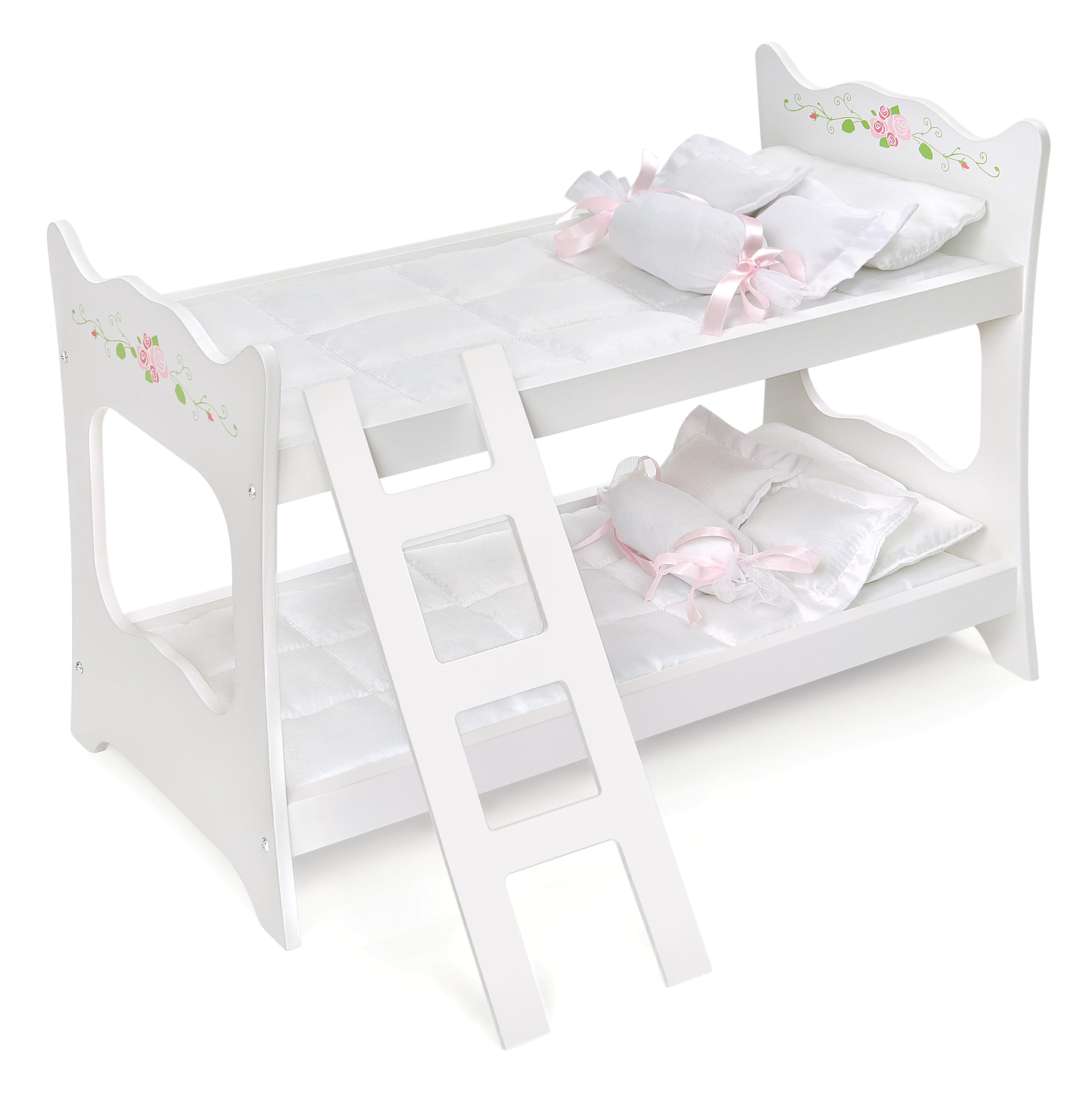 Girls Kids White Rose 1-2-3 Convertible Doll Bunk Bed w/ Storage Baskets Toy NEW 