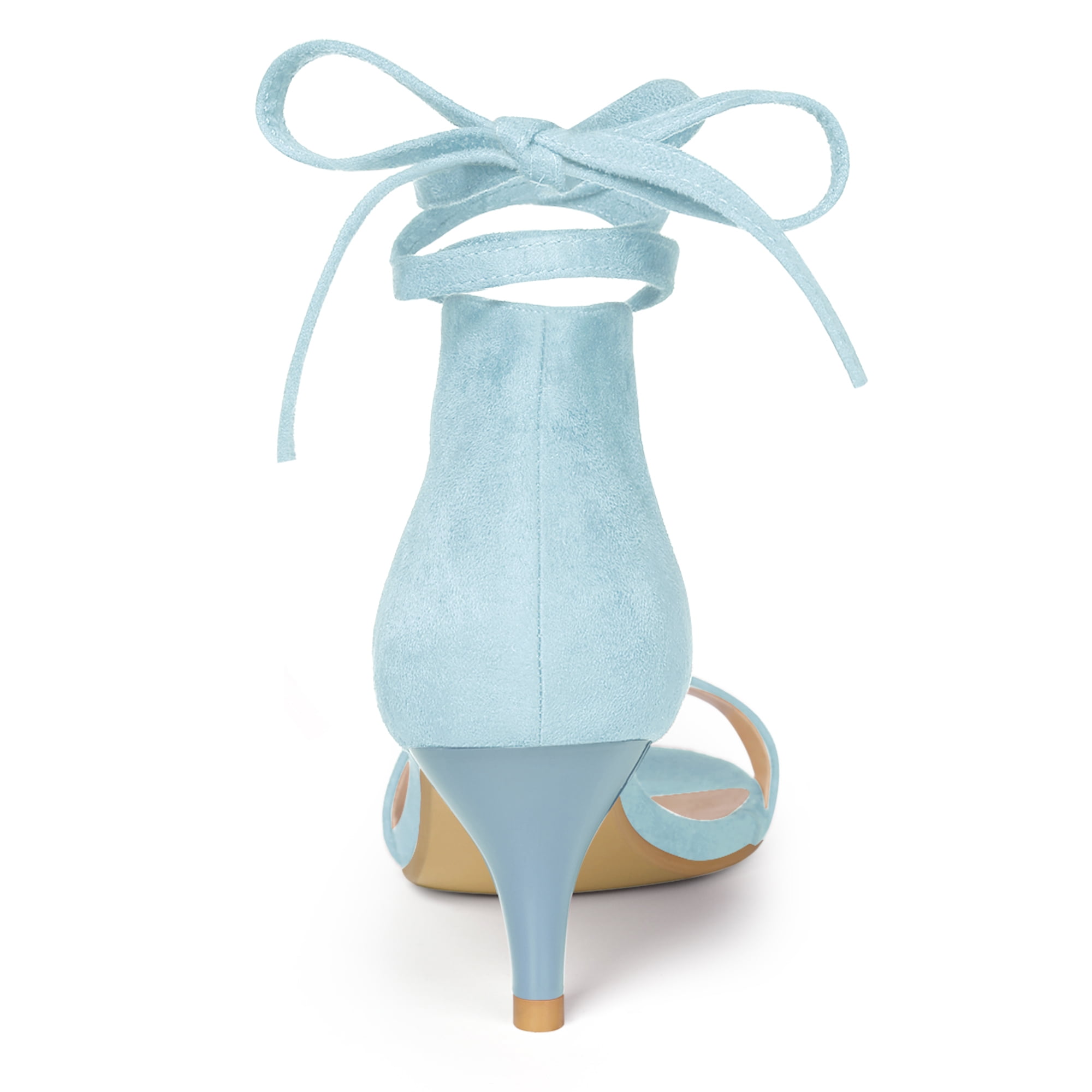 DARING DIVA Women's Casual Stylish Lace Up Black Sandals with Kitten Heel Sky Blue 7