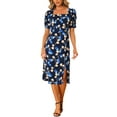 thumbnail image 2 of MODA NOVA Square Neck Floral Dress for Juniors Summer Slit Ruched Sleeve Midi Dresses, 2 of 5