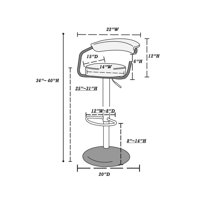 Poundex F1559 21 x 20 x 34-40 in. Adjustable Height & Swivel