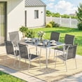 thumbnail image 2 of Outsunny 7 Piece Garden Dining Set with 6 Stackable Chairs, Grey, 2 of 10