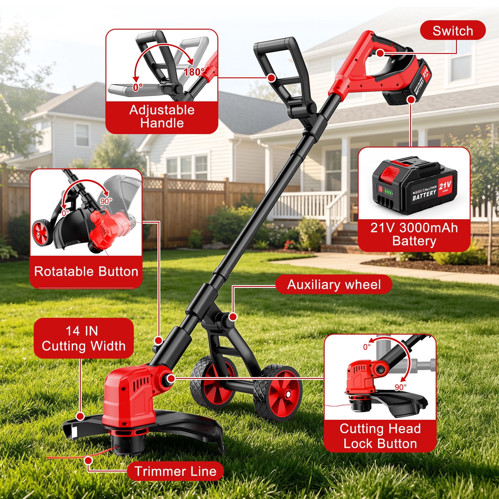 Tanbaby 12-inch Cordless Weed Eater, Brushless Motor Grass Trimmer, Weed Wacker with Auto Line Feed, 2 x 3.0Ah Battery, Weed Trimmer for Lawn Yard Garden