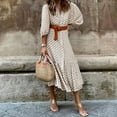 thumbnail image 2 of Stylish printed V-neck long dress with leather belt, simple and elegant, 2 of 4