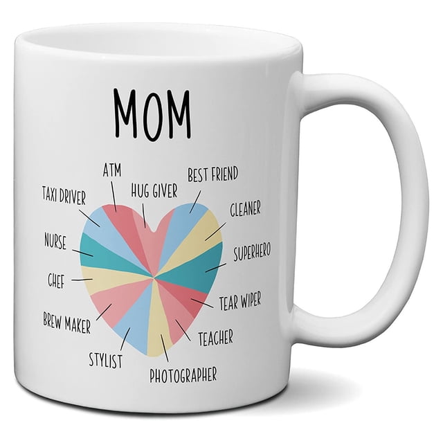 Mug Mom, diseño en forma de corazón, con divertidos roles y títulos, 350 ml, cerámica