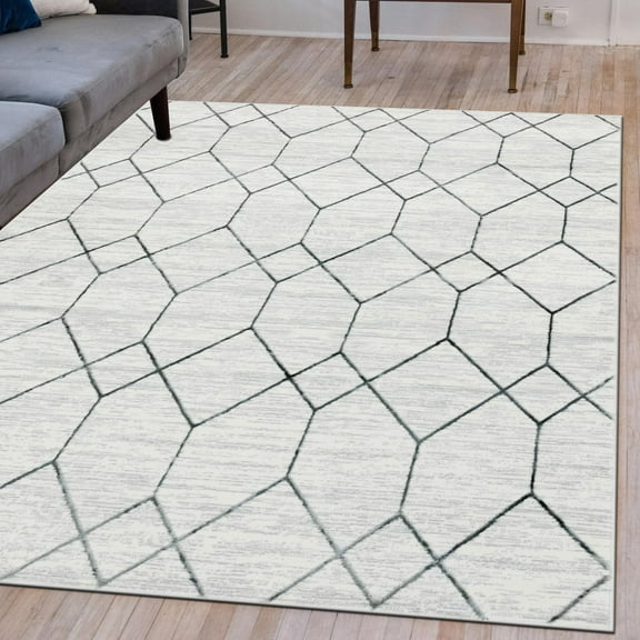 Unique Loom Matrix Trellis Collection Area Rug - Deco (6' x 9' Rectangle White/Gray)