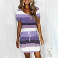 thumbnail image 4 of Sexlip Womens Midi Dress Short Sleeve Striped Design Elastic Waist Soft Fabric Relaxed Silhouette for Daily Outdoor Purple M, 4 of 6