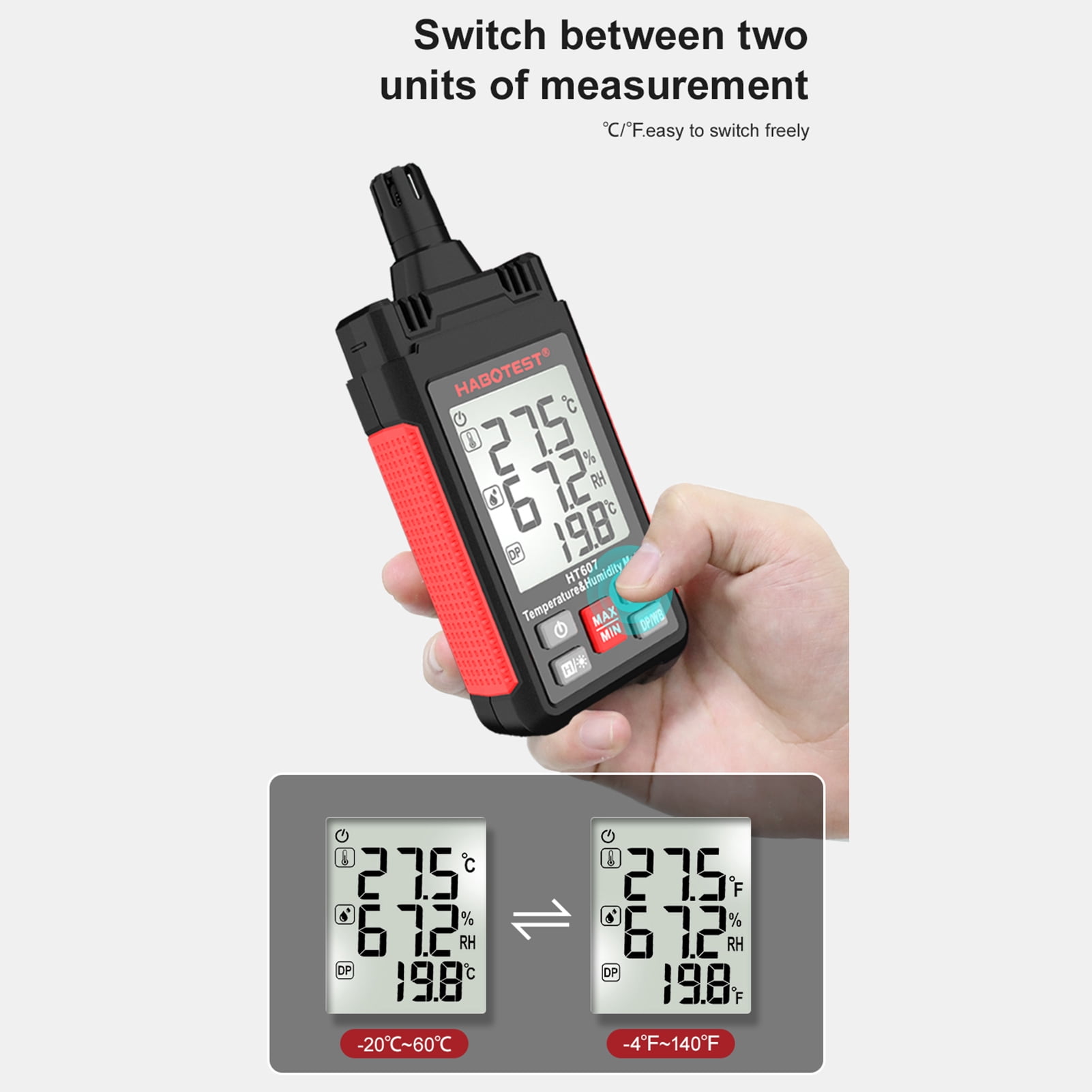 HABOTEST hygrothermograph,Handheld Temperature LCD Thermometer Wet Humidity Meter LCD Dew Point Temperature Leeofty Temperature Huty Meter Temperature Huity Max/Min/Data ERYUE dsfen