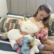 MorisMos 5 Pcs Unicorn Stuffed Animal Mommy Unicorn with 4 Babies Plush Toy
