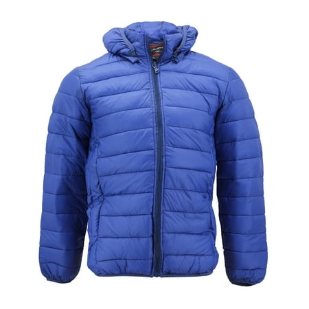 Maximos Men’s Slim Fit Lightweight Zip Insulated Packable Puffer Hooded Jacket (Royal Blue, 2XL)