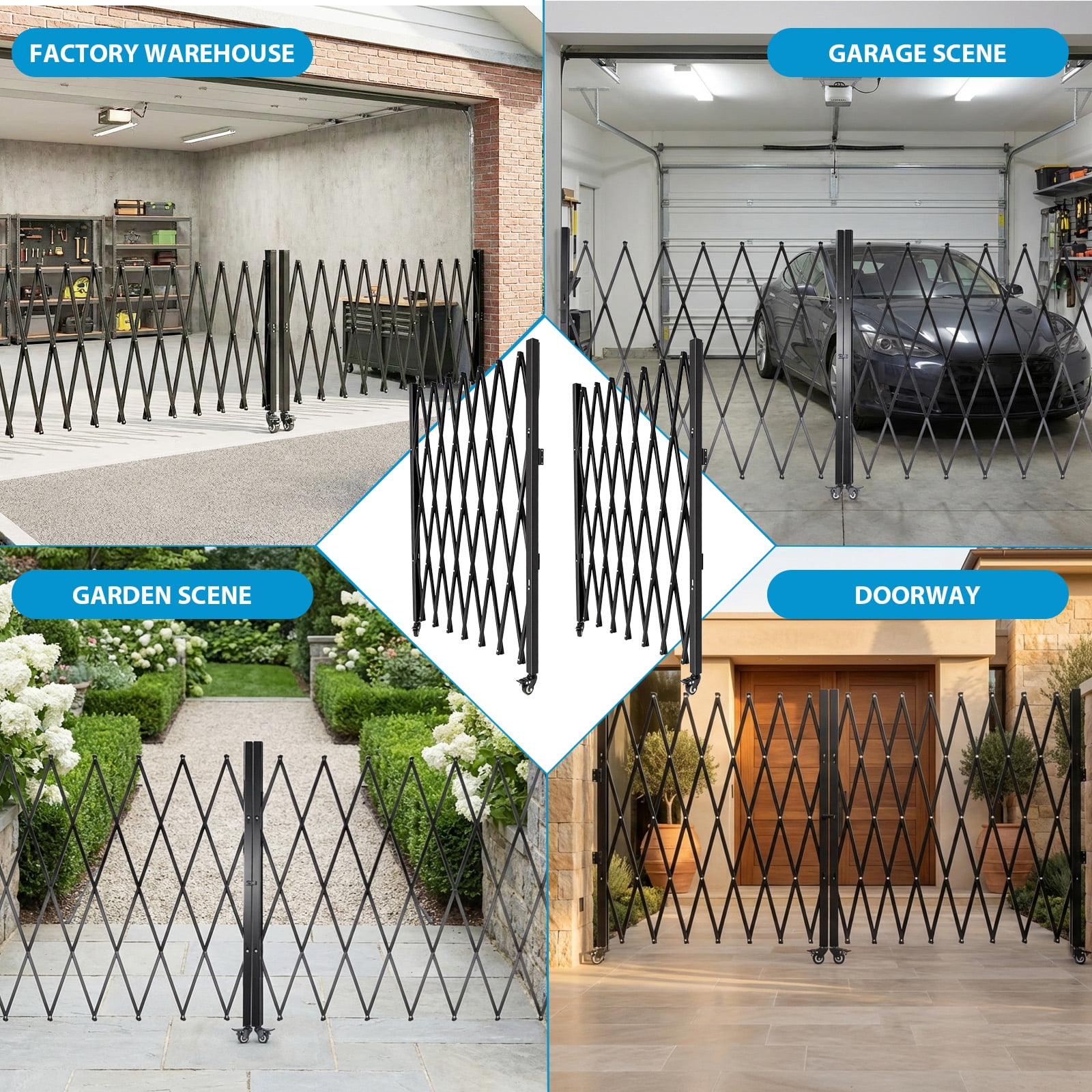 Retractable Traffic Fence Expandable Barricade Folding Security Gate Double-fold Safety Door Portable Barricade Gate Industrial with Casters Adjustable for Traffic Control