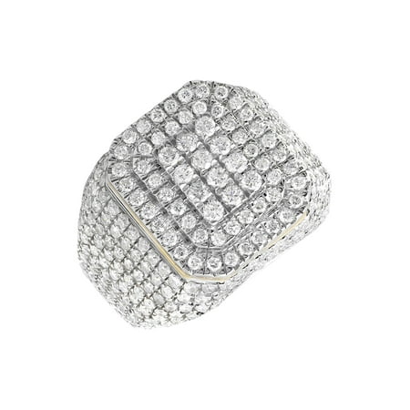 Diamond Pinky Ring - Men's 14K Yellow Gold Rectangle Three Tier Step Wide Diamond Pinky Ring (3.60ct.)