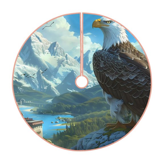 Xecao Majestic Eagle Over Castle Pattern Christmas Tree Skirt Round Xmas Tree Mat Base Cover for Holiday Home Decorations-30"