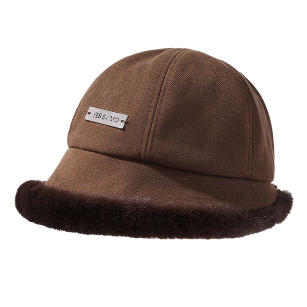 Sombrero Cloche de lana cálido para mujer, sombreros de cubo de invierno sólidos, sombrero de cubo grueso para mujer, gorro de piel sintética suave plegable de Color sólido cálido de invierno
