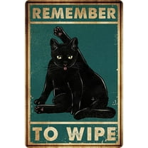 Funny Black Cat Bathroom Decor - "Remember to Wipe" Metal Wall Art Sign - Humorous Cat Wall Decor for Bathrooms, 12" * 8"