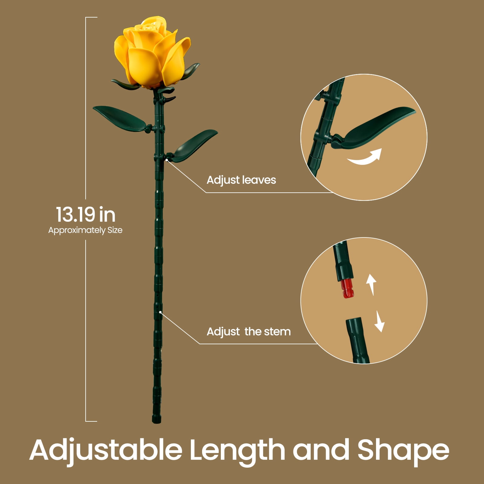 Yellow Rose Bouquet Building Set, Yellow Flowers for Adults Women, Botanical Collection Gift for Christmas & Valentines - Artificial Plant Gothic Home Decor
