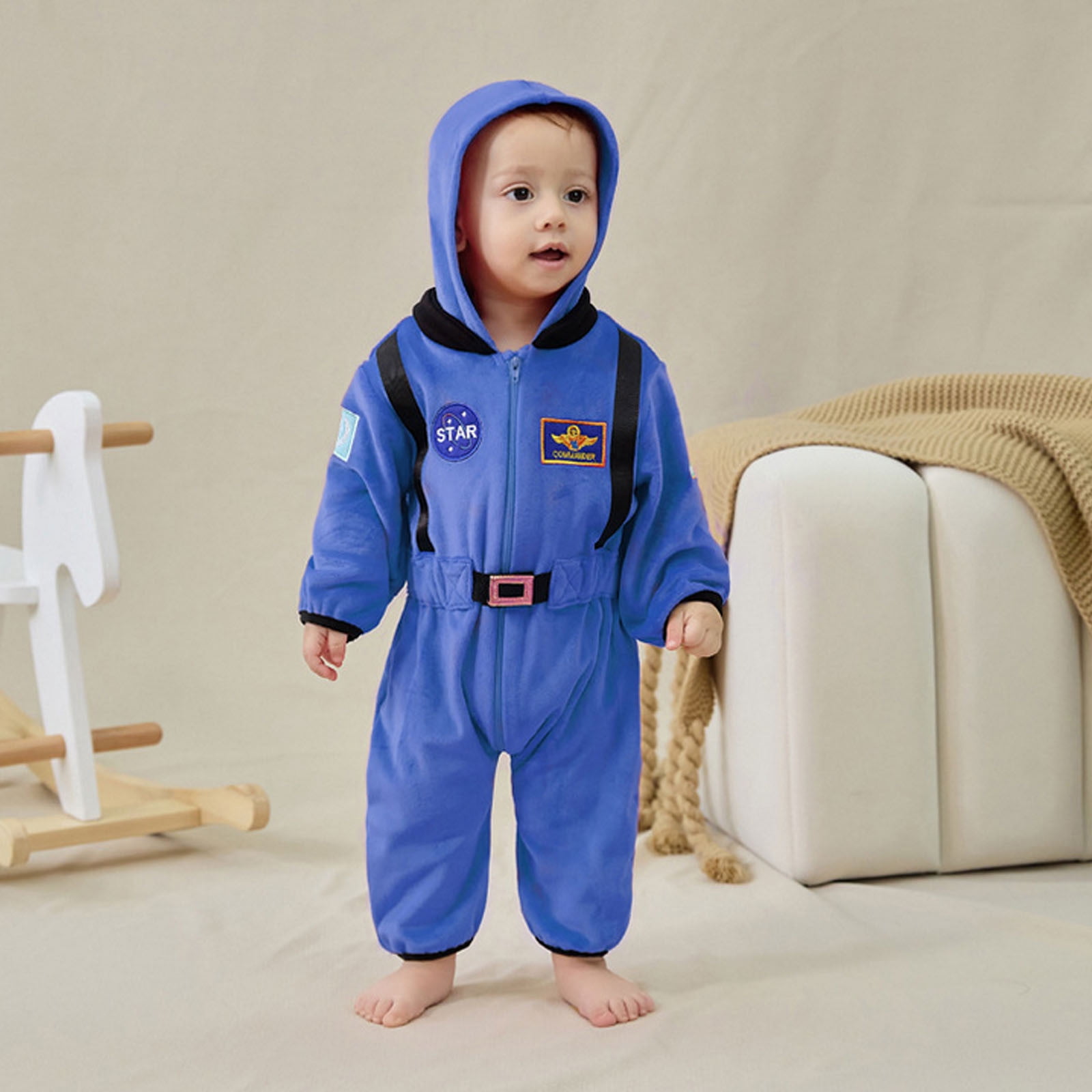 TOOYOU Boys Girls Romper Cute Astronaut Jumpsuit Long Sleeve Pullover Bodysuits Toddler Kids Soft And Comfortable Onesie Blue