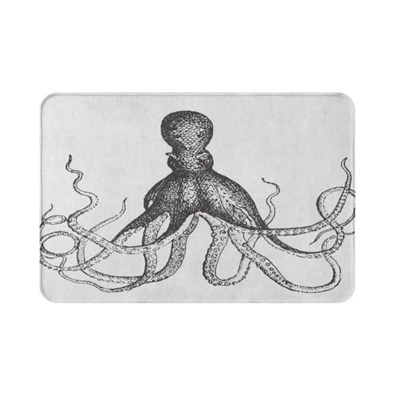 Octopus Bath Mat Marine Animal with Tentacles in Sketch Subaquatic Life Artwork Bathroom Decor Mat with Non Slip 16"X24"