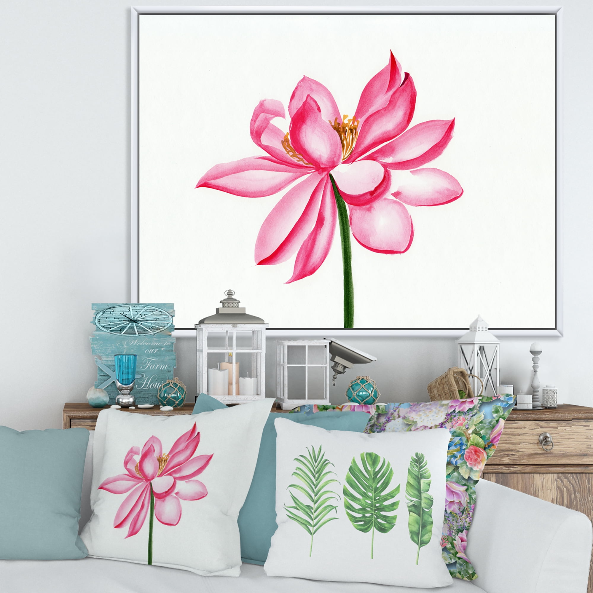 Designart 'Ancient Detail of A Pink Lotus' Traditional Framed Canvas Wall Art Print