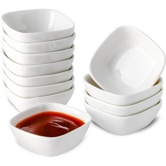 XINLTC-Ceramic Dipping Bowls Set of 12, 4 Inch Soy Sauce Dish & Bowl, Small Dipping Sauce Bowls, Flat Cat Bowl, Mini Appetizer Plates for Side Dishes, Condiment,BBQ and Party Dinner -White