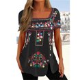 thumbnail image 1 of Camisetas de playa de estilo étnico para mujer, Top de manga corta con botones, Top informal con cuello en U, jersey con estampado, camiseta de nuevo diseño, 1 of 5