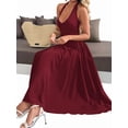 thumbnail image 3 of Women'S Casual Midi Dress V Neck Sundress Elegant Flowy A Line Beach Long Dress Wine Red S, 3 of 8