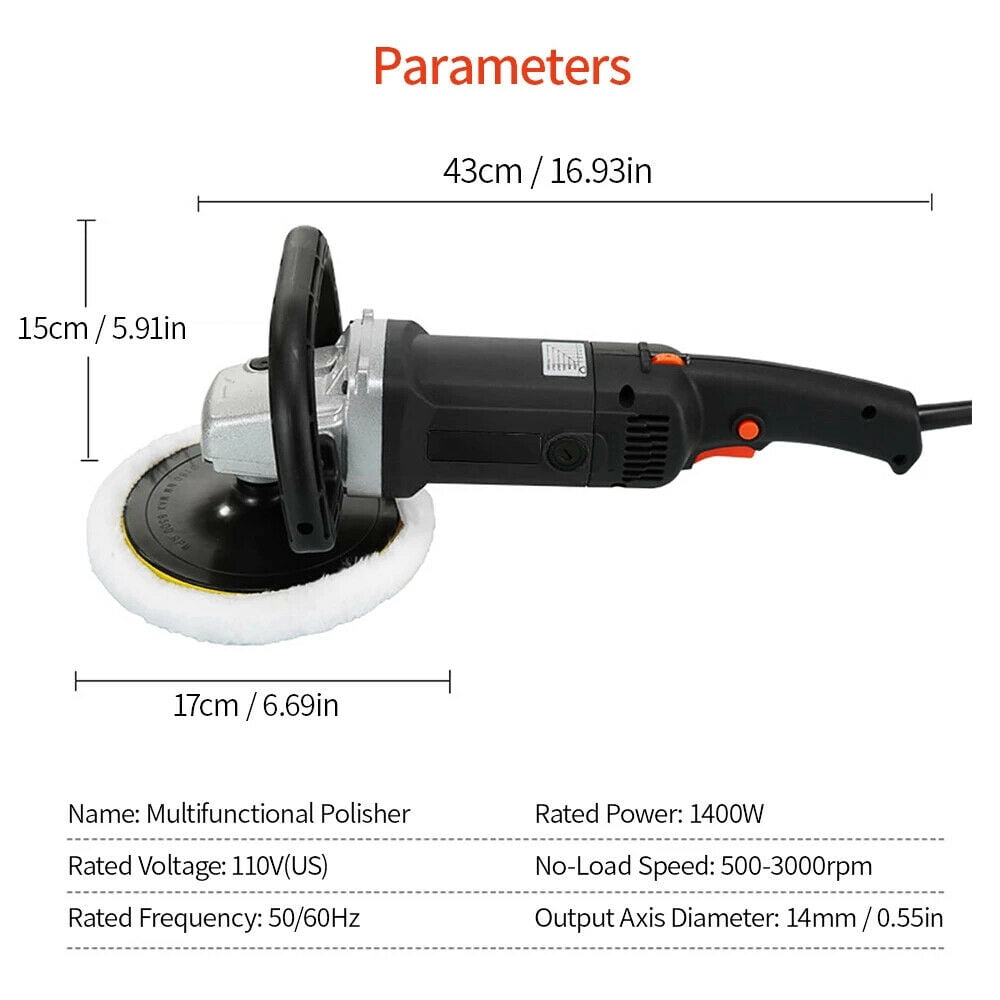 Imeshbean 7 Inch 1400W, 110V, 12.7Amp Rotary Power Tool Polishers, 3000 RPM 8 Speeds