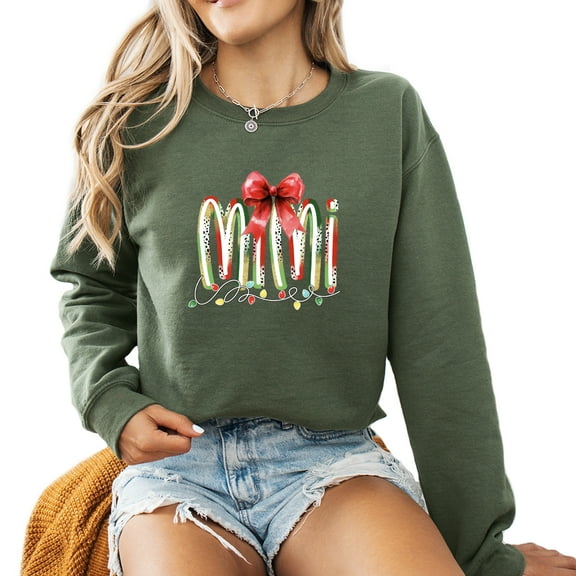 Merry Christmas Mimi Sweatshirt Cute Women Grandma Holiday Gifts Season Long Sleeve Graphic ShirtsPullover Top