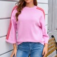 thumbnail image 4 of PBFRDSJ Womens 3/4 Sleeve Striped Sweater Knit Stretch Fall Tops 2026 Casual Crewneck Fall Winter Color Block Trendy Sweaters Sizes S-XL, 4 of 9