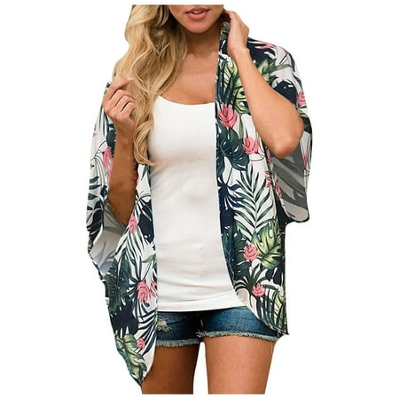 

Womens Cardigan Women Casual Fashion Loose Retro Multi-color Print Mid-sleeve Cardigan Green 3XL