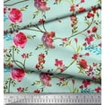 thumbnail image 3 of Soimoi Green Rayon Crepe Fabric Leaves & Ranunculus Floral Print Sewing Fabric Yard 46 Inch Wide, 3 of 3