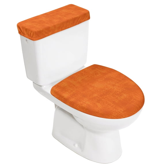 Burnt Orange Elastic Toilet Lid and Tank Covers Set, Country Farmhouse Warmth Orange Mottling Decorative Bathroom Decor, 2 Pcs Toilet Lid Cover and Toilet Tank Lid Cover with Elastic Bottom