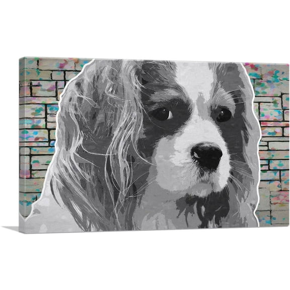 ARTCANVAS Cavalier Dog Breed Black White Canvas Art Print - Size: 40" x 26" (0.75" Deep)