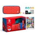 thumbnail image 1 of 2021 New Nintendo Switch Mario Red & Blue Limited Edition with Mario Iconography Carrying Case and Screen Protector Bundle With Super Smash Bros. Ultimate And Mytrix Accessories, 1 of 9