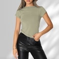 thumbnail image 1 of Blusa Mangas Cortas Camisa Top Mujer Básico Color Sólido Cuello Redondo Slim Fit Traje Diario Ygjytge ejercito verde T XS para Mujer, 1 of 5